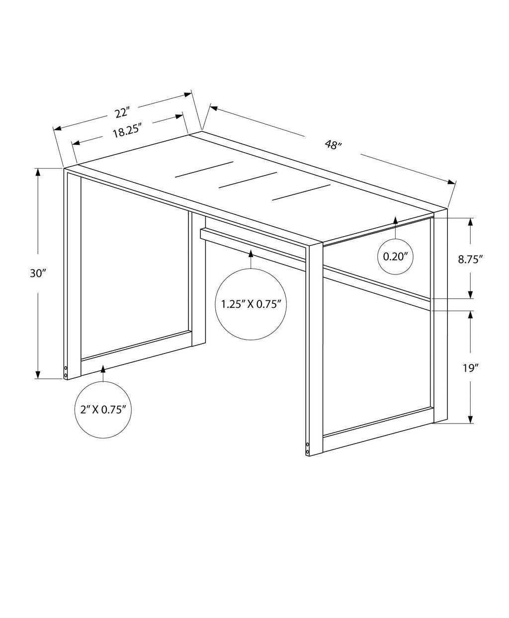 Computer Desk with Frosted Glass Top