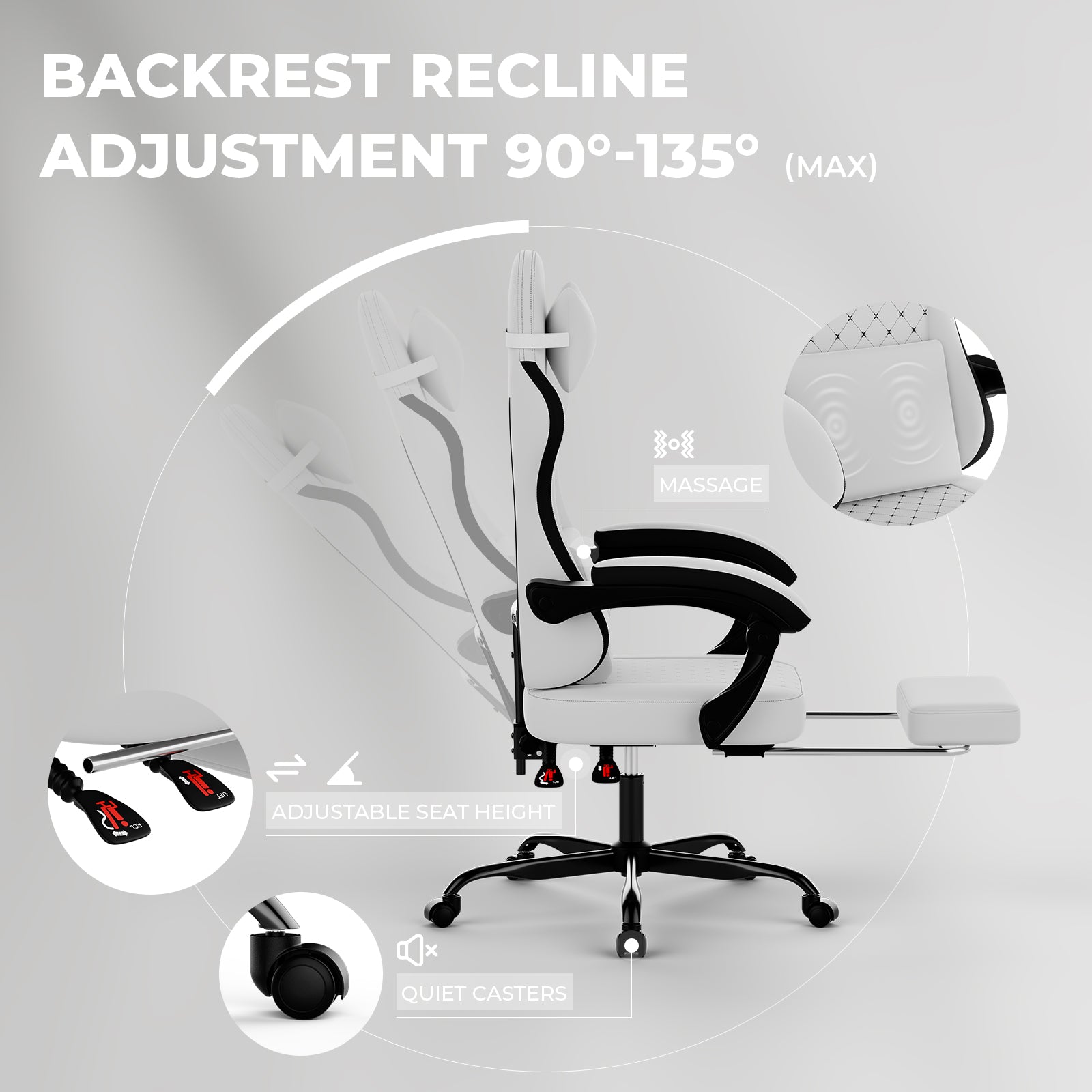 Ergonomic Gaming Chair with Massage, Footrest, and Lumbar Support