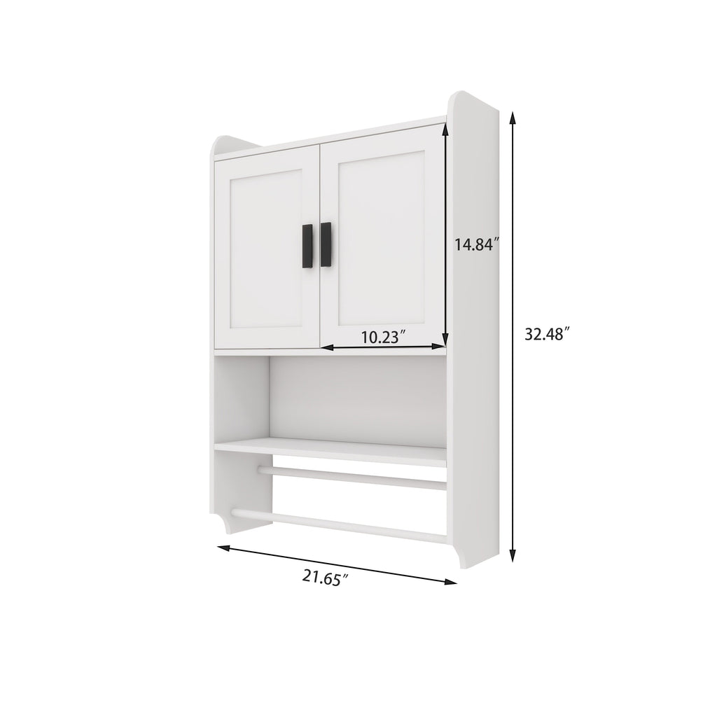 Bathroom Wall Cabinet with Doors, Adjustable Shelf, Towel Bar and Paper Holder