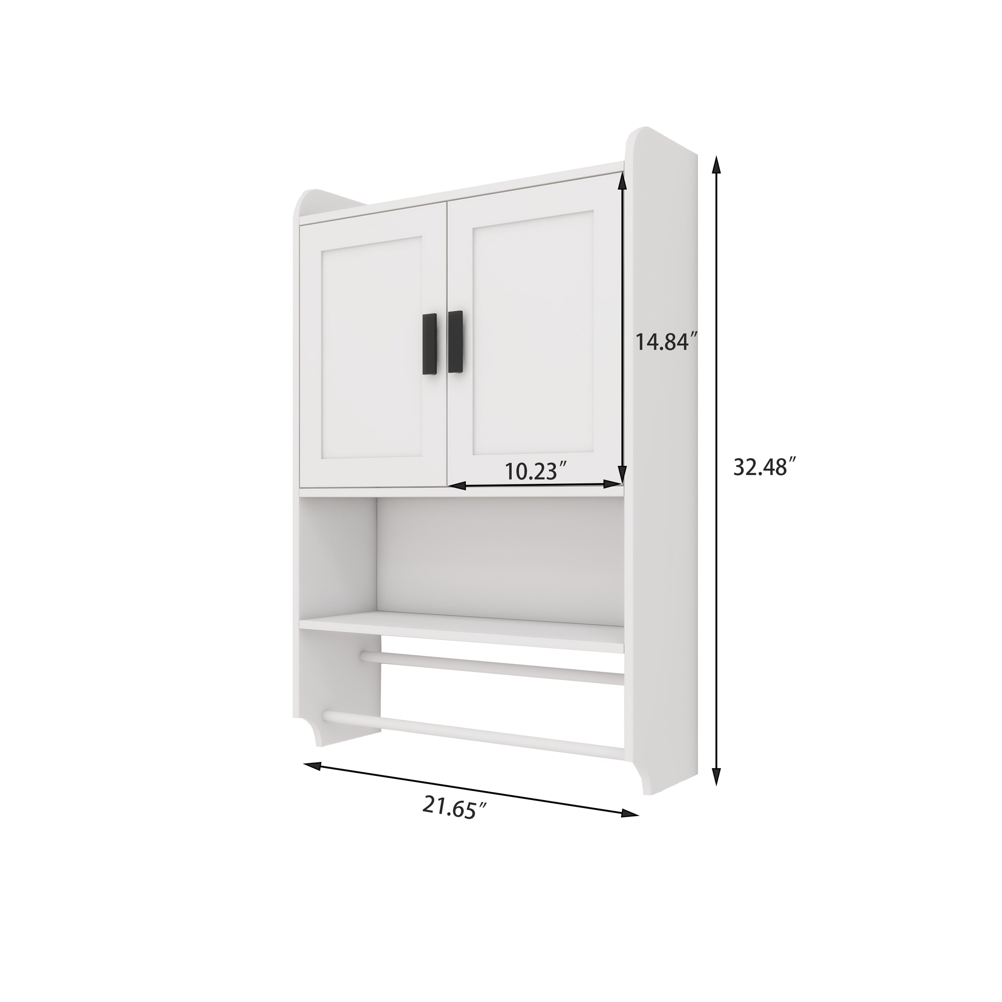 Bathroom Wall Cabinet with Doors, Adjustable Shelf, Towel Bar and Paper Holder