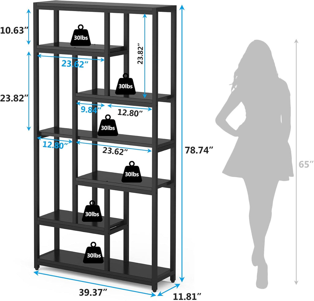 78.7" Extra Tall 7-Tier Industrial Bookcase