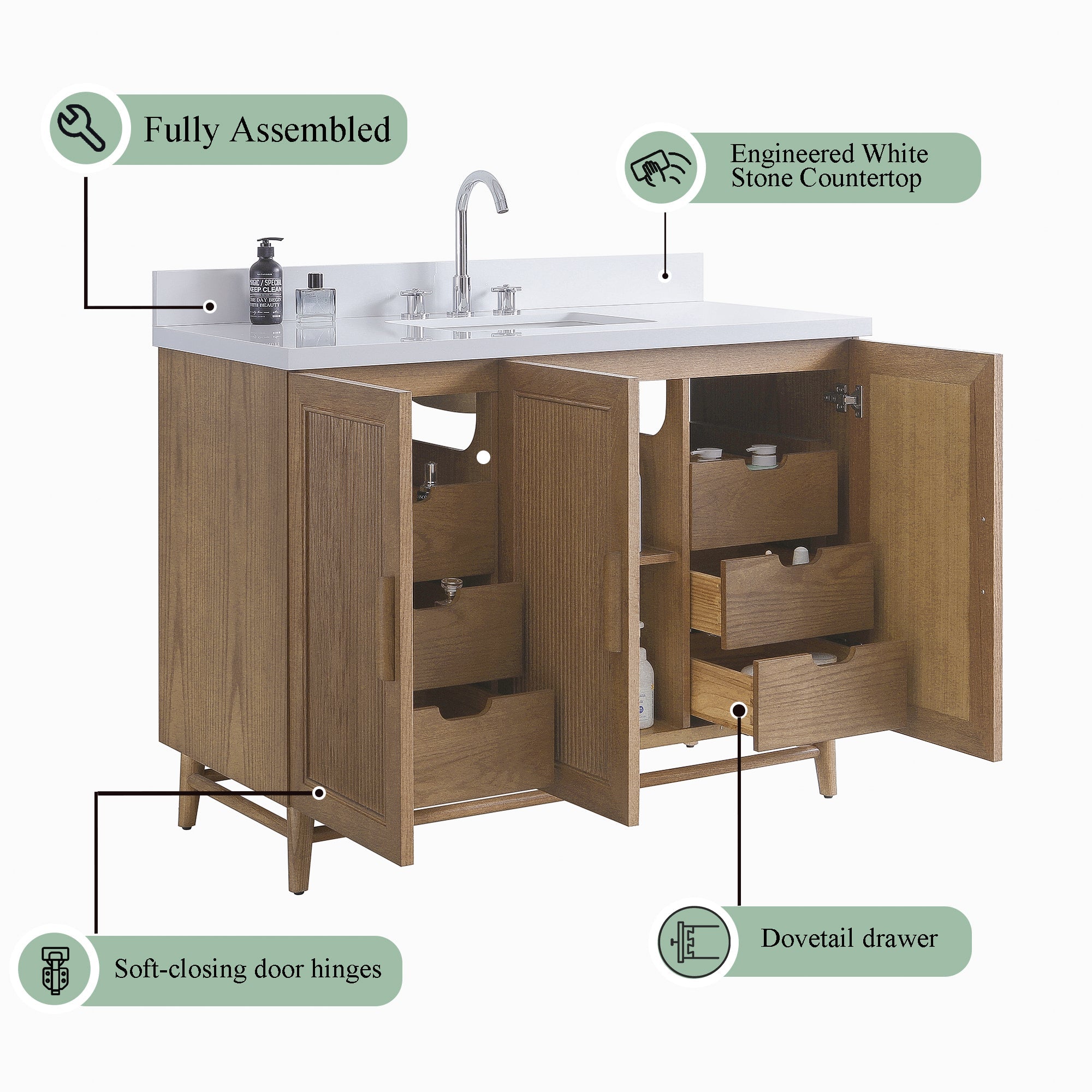 48'' Freestanding Single Sink Light Coffee Bathroom Vanity