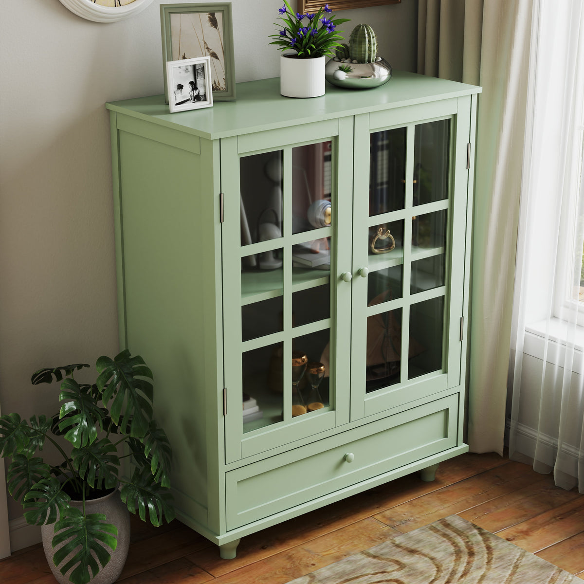 Minimalism Buffet Cabinet with Double Glass Doors