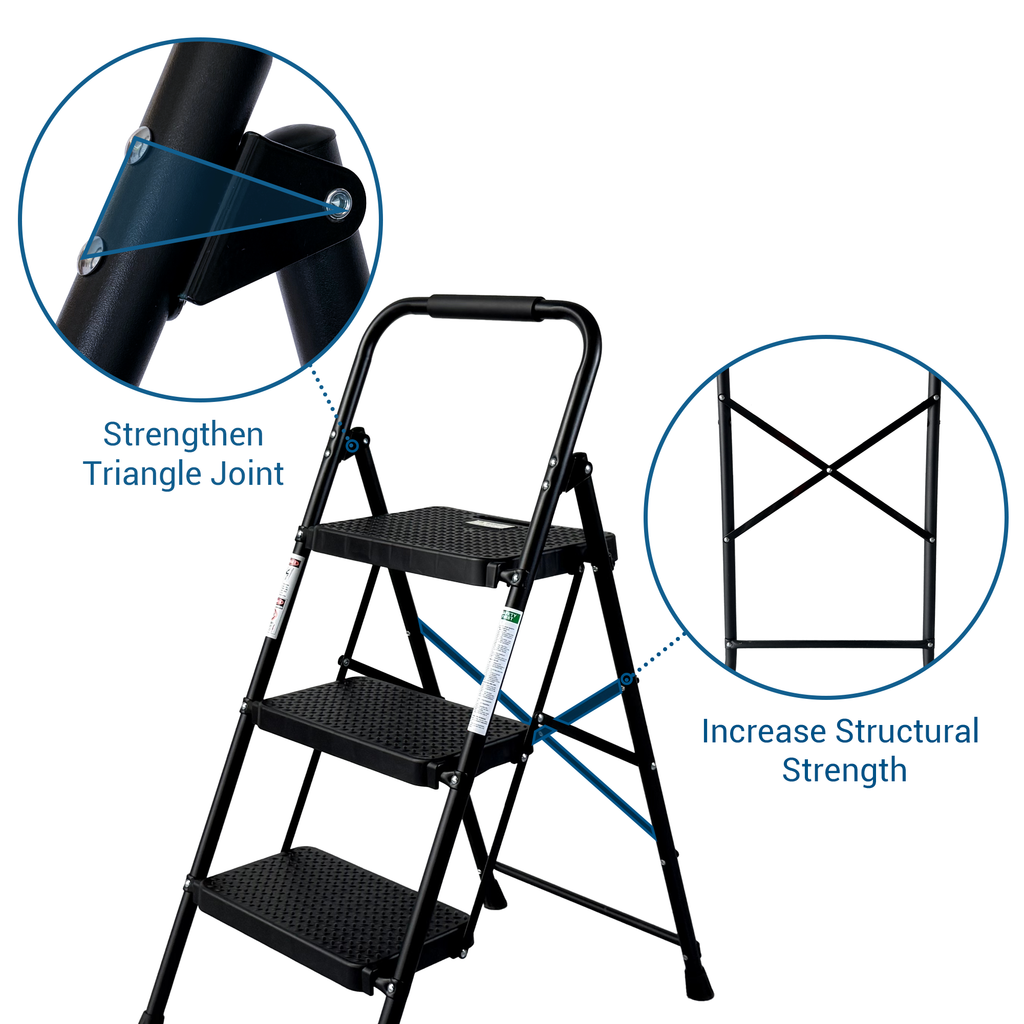3 Step Ladder with Wide Anti-Slip Pedal
