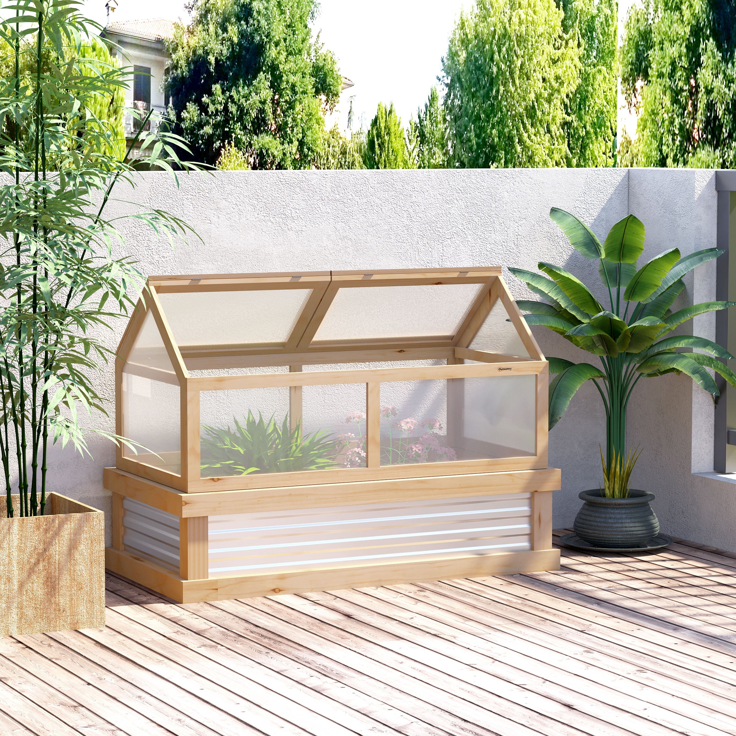 Outsunny Raised Garden Bed with Polycarbonate Greenhouse