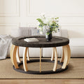 Vintage Rattan Solid Wood Round Coffee Table