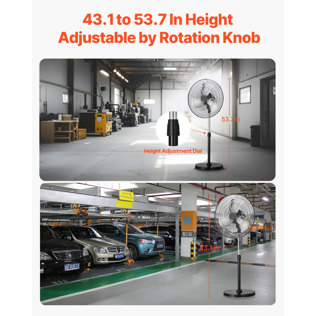 18" Industrial Pedestal Fan 3-Speed Oscillating Fan