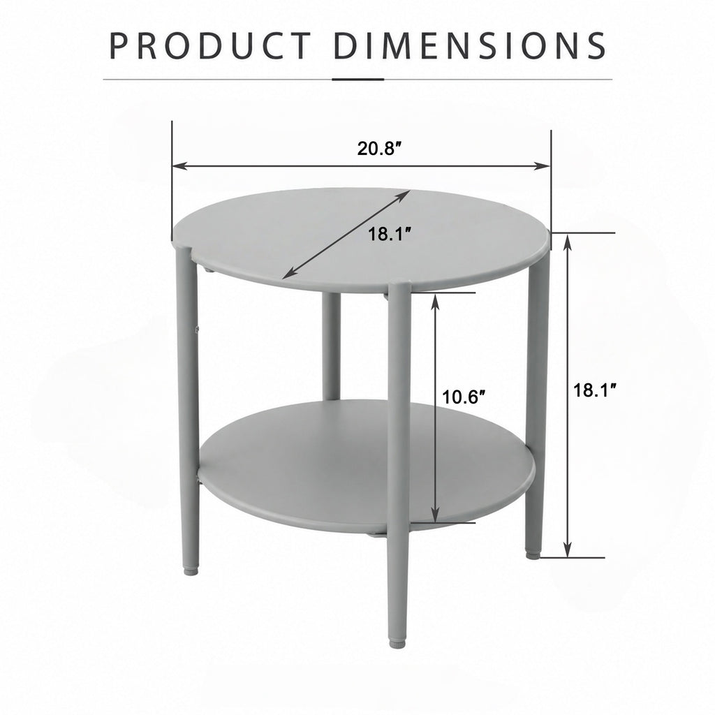 Metal Round Side Table with 2-Tier Design