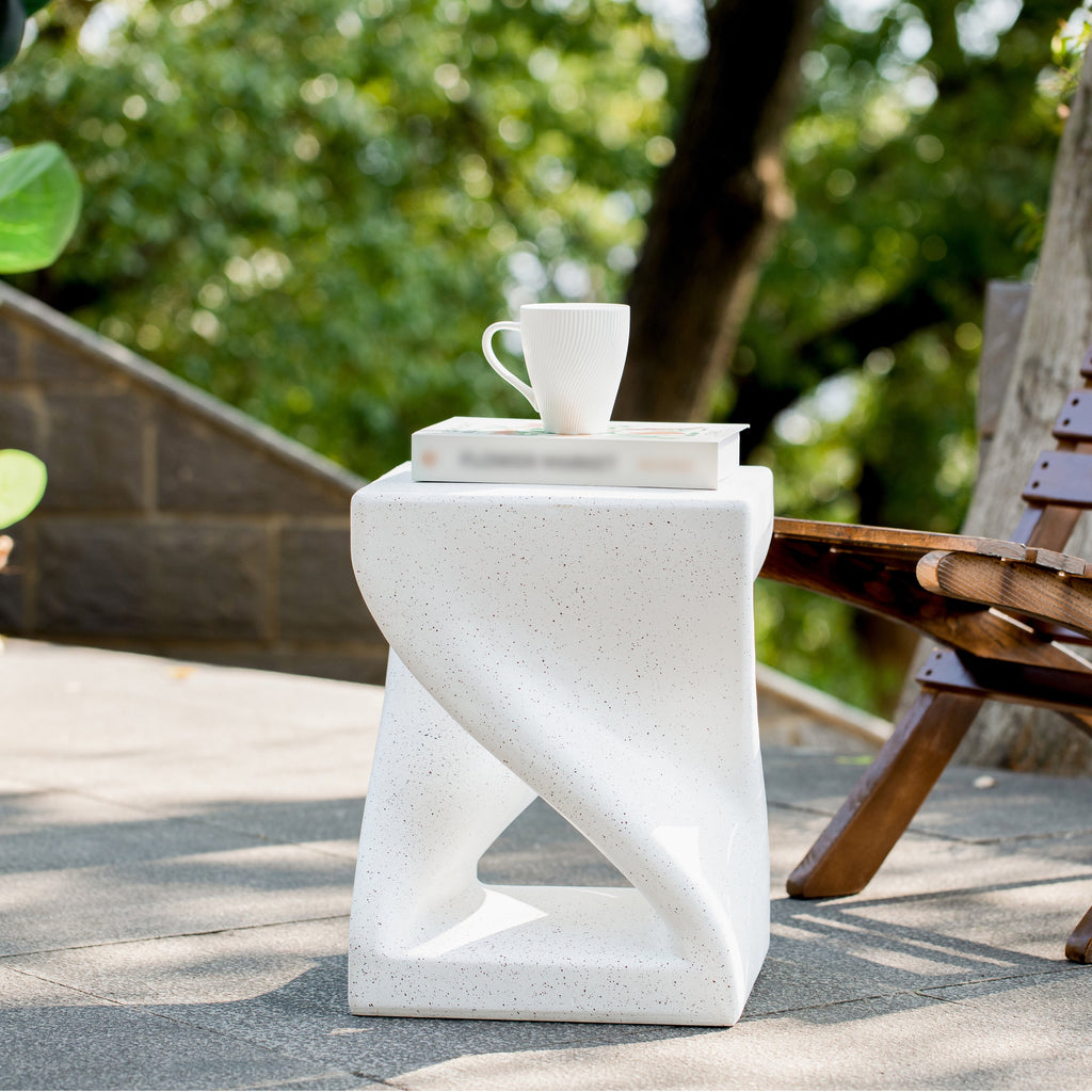 Modern Twisted-Base Terrazzo-Speckled MGO Side Table