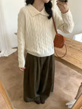 Women Lapel Cable-Knit Pullover Sweater New Arrival For Autumn And Winter Loose-Fit Pullover Knit Top For Outerwear Or Layering