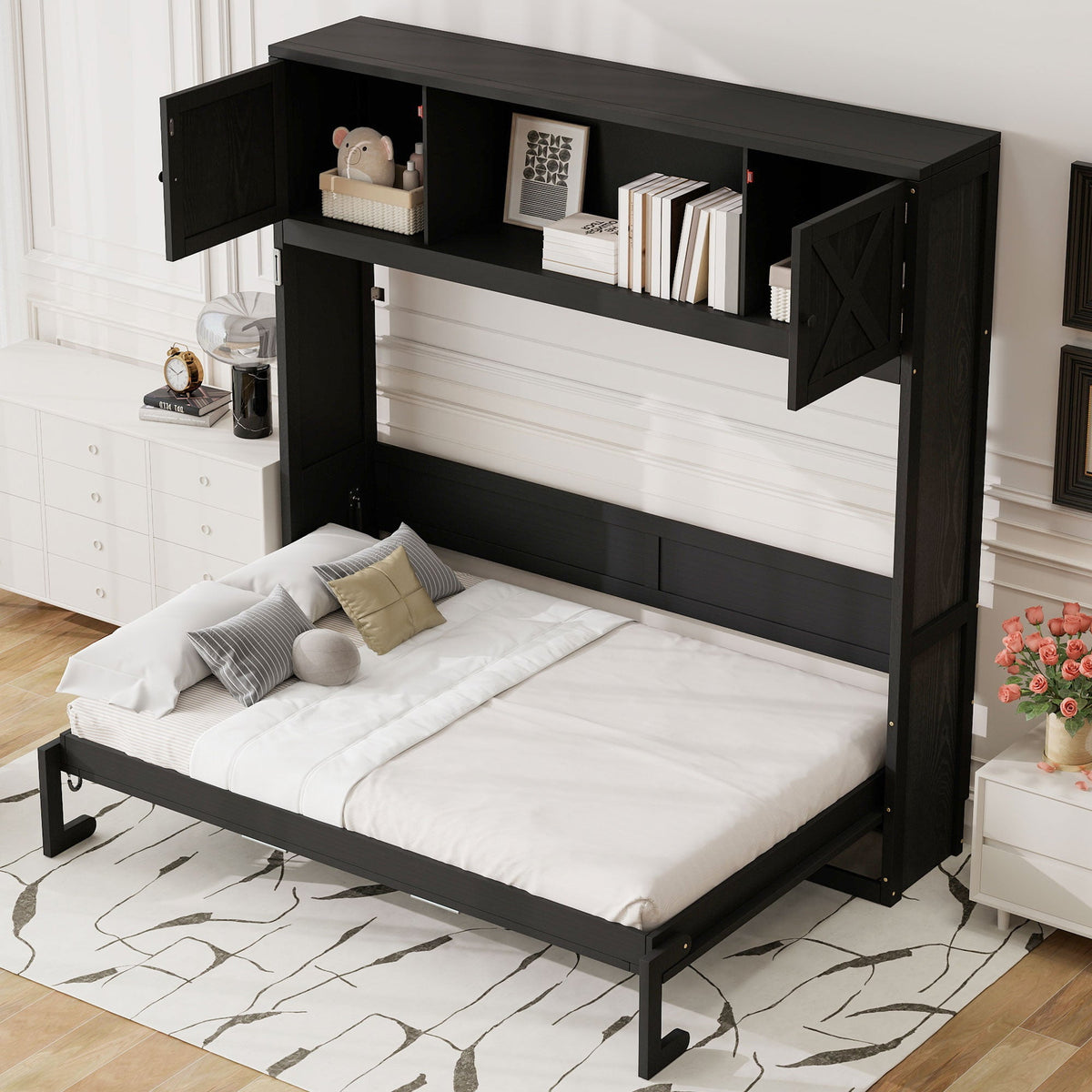 Full Size Murphy Bed with Storage Cabinets