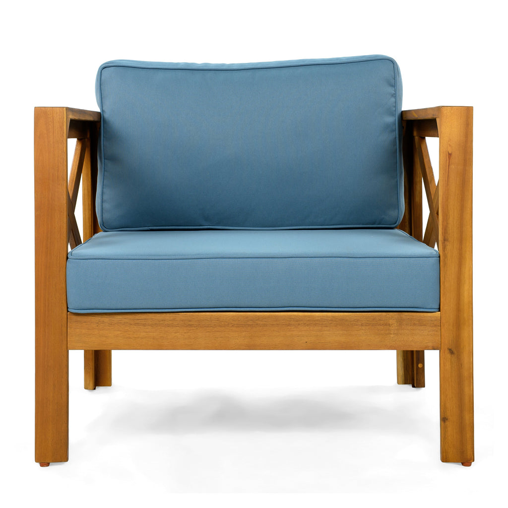 Outdoor Acacia Wood Club Wooden Armchair with Cushions (Set of 4)