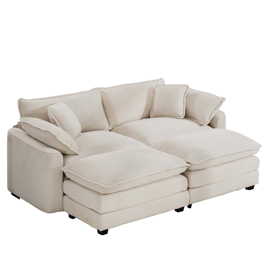 Corduroy Two-Seater Sofa with Ottoman