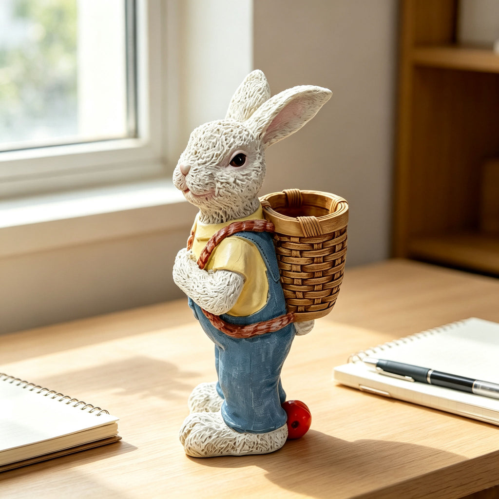 Simulated Couple Rabbit Statue Flower Pot Ornament
