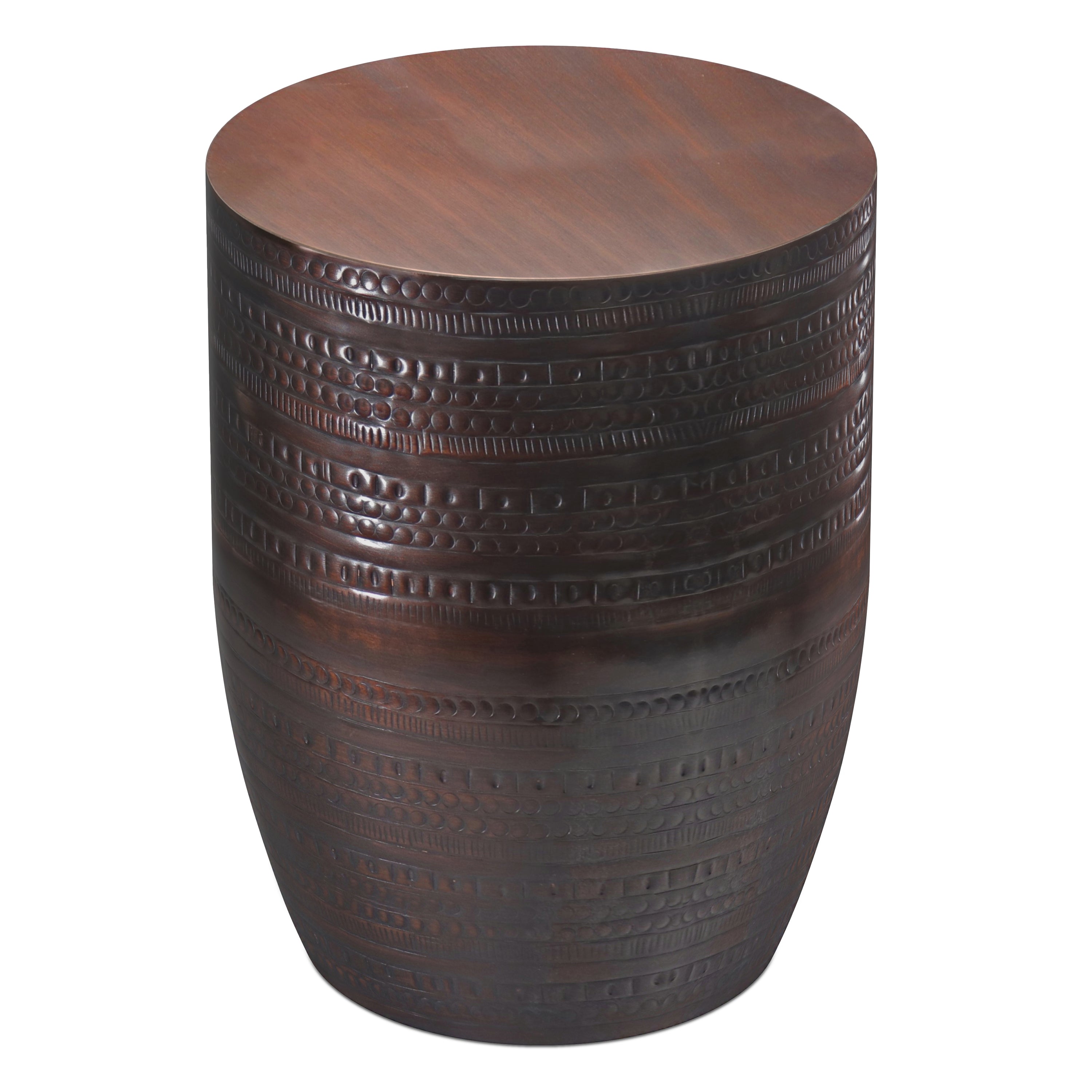 Johnsen 15 Inch Wide Tribal Pattern Metal Accent Table