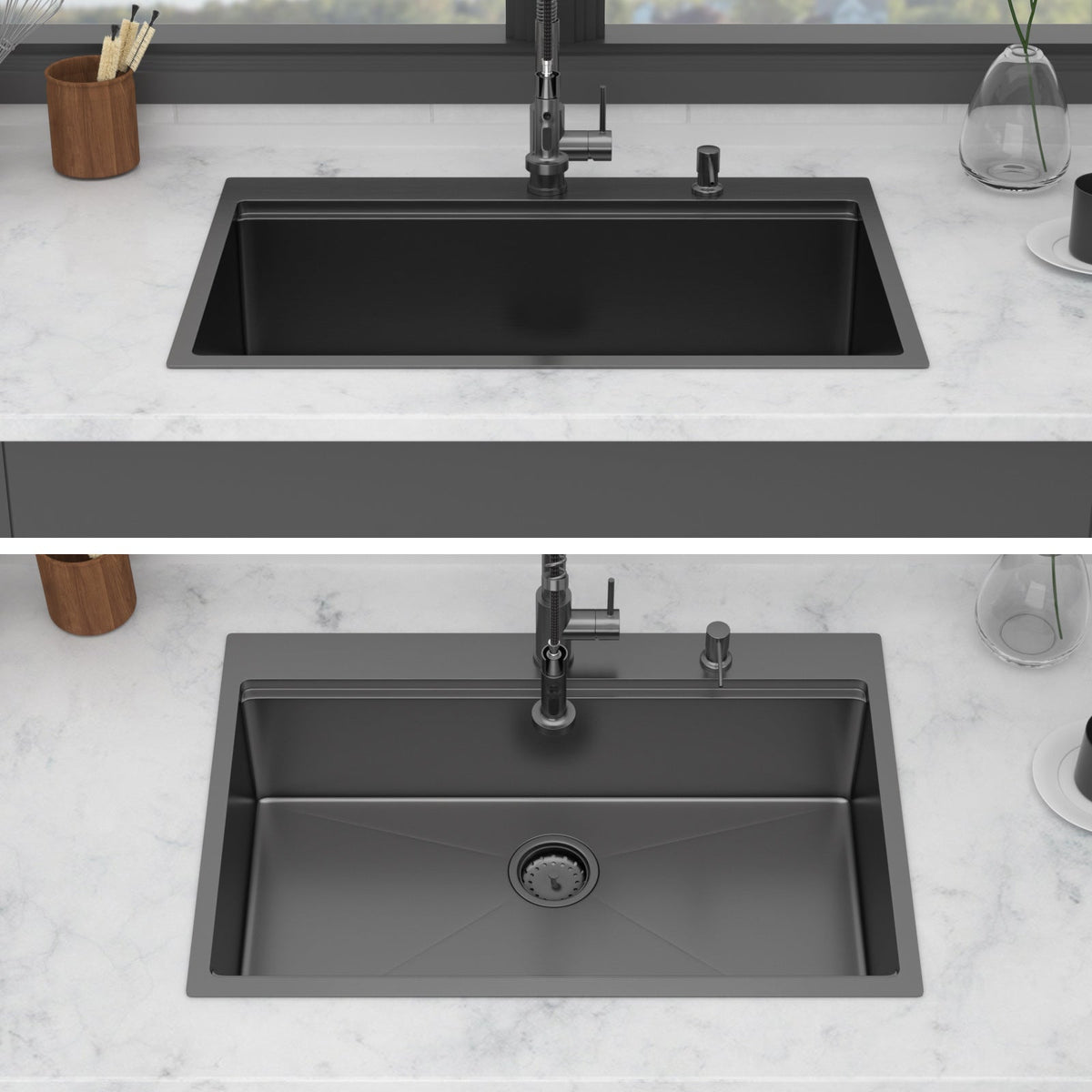 36" Drop-in Workstation Gunmetal Sink