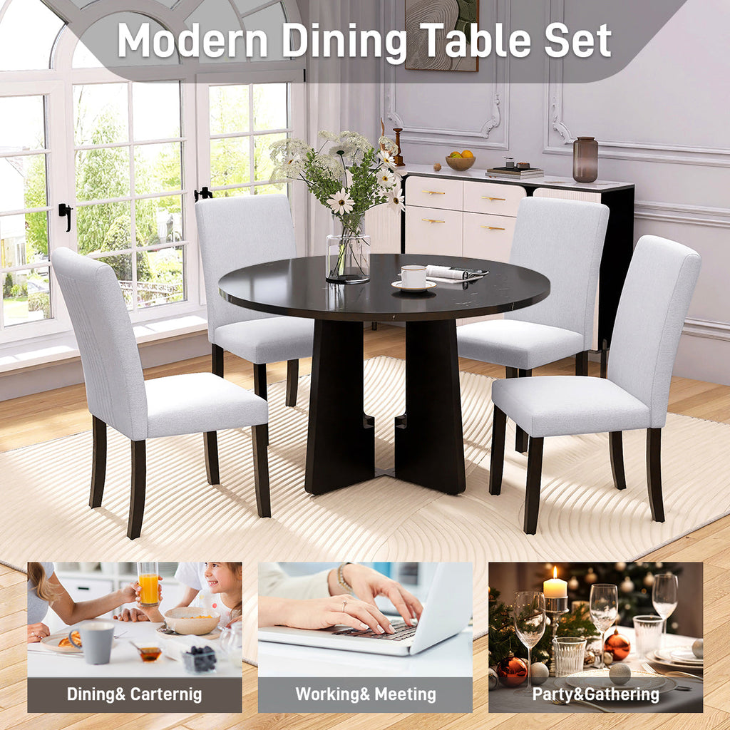 5-Piece Round Dining Table Set with Upholstered Chairs