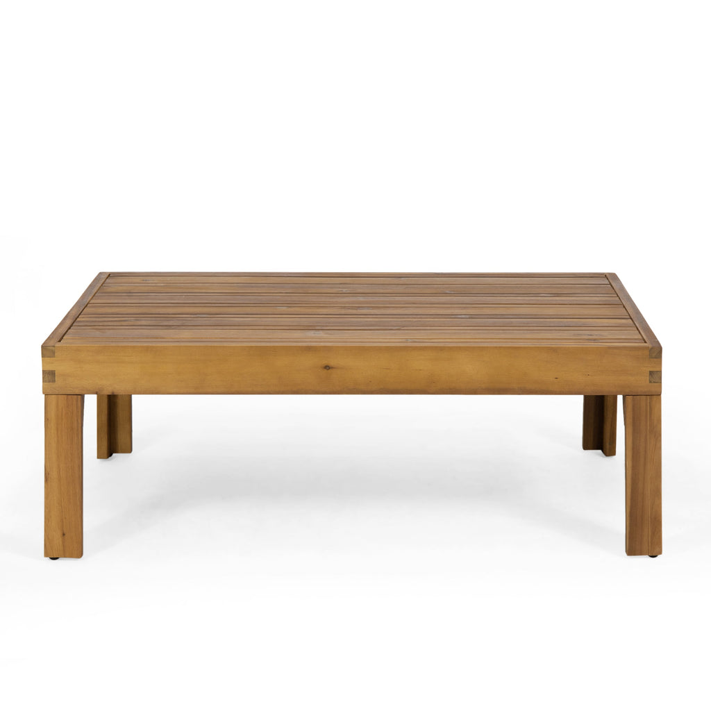 Outdoor Acacia Wood and Wicker Loveseat and Coffee Table Set with Cushions