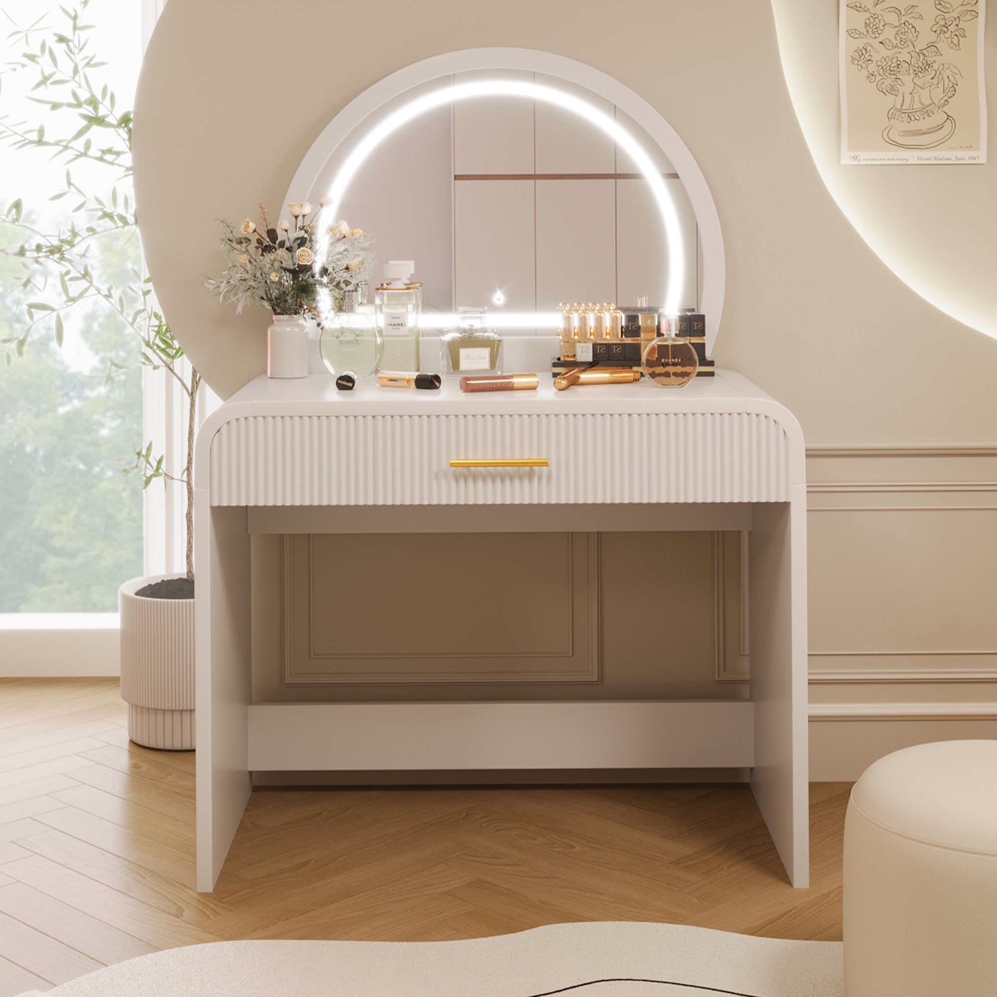 39" Makeup Vanity Table with Mirror Touch Screen Lighted Mirror