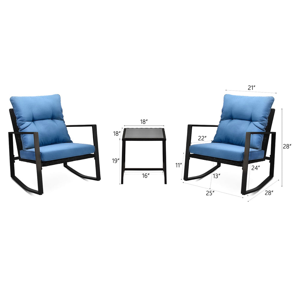3 Pieces Patio Bistro Set Outdoor Rocking Chair