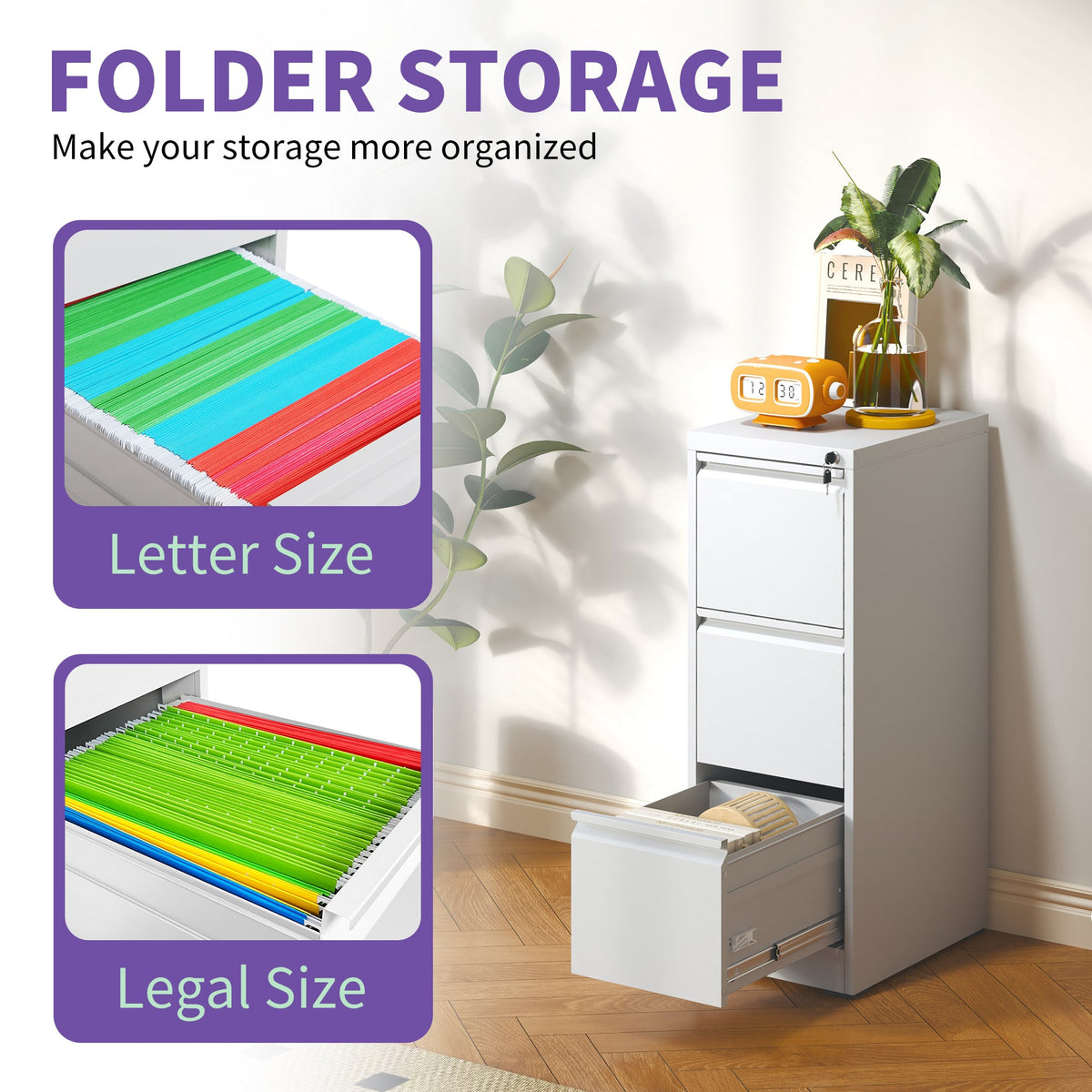 3 Drawer Metal Vertical File Cabinet with Lock
