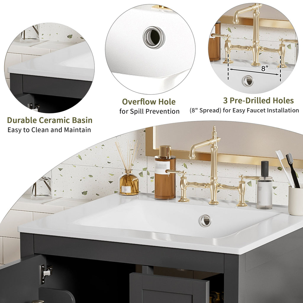 Modern 24-Inch Bathroom Vanity with Ceramic Sink
