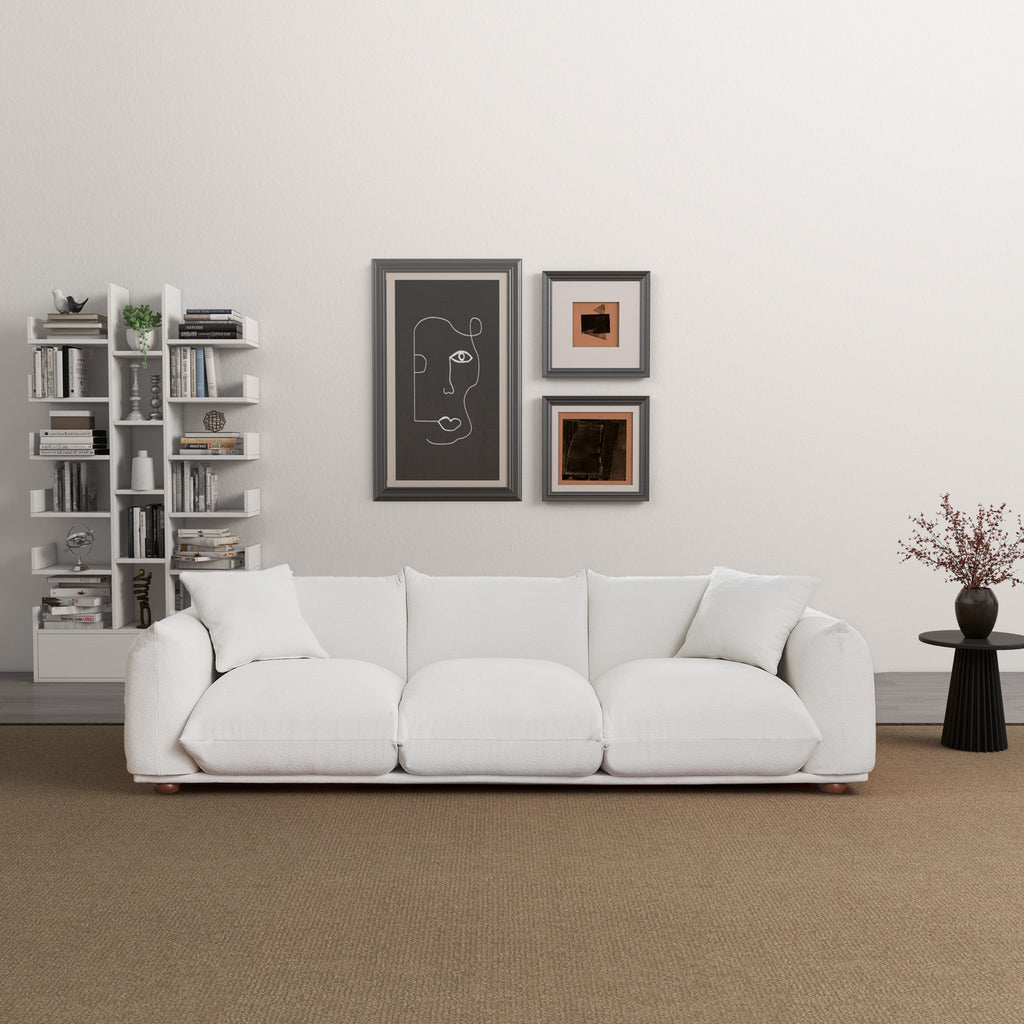 Kely 100'' Cream Boucle Upholstered Sofa