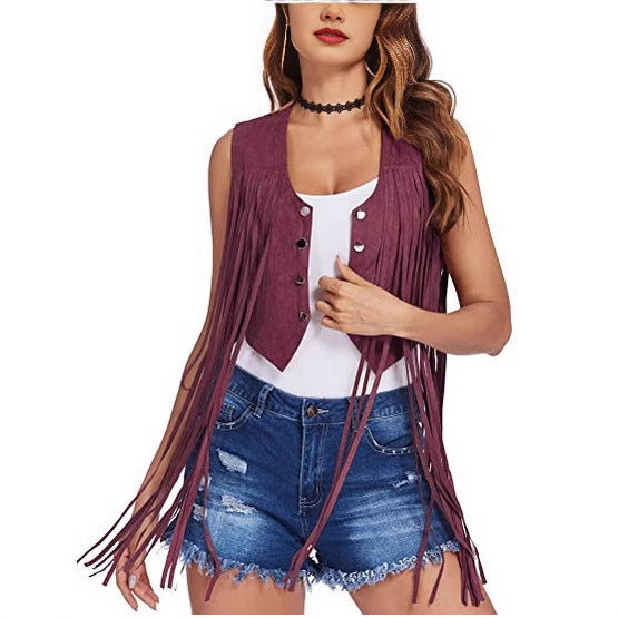 Suede-velvet Vest Womens Mid-length Top