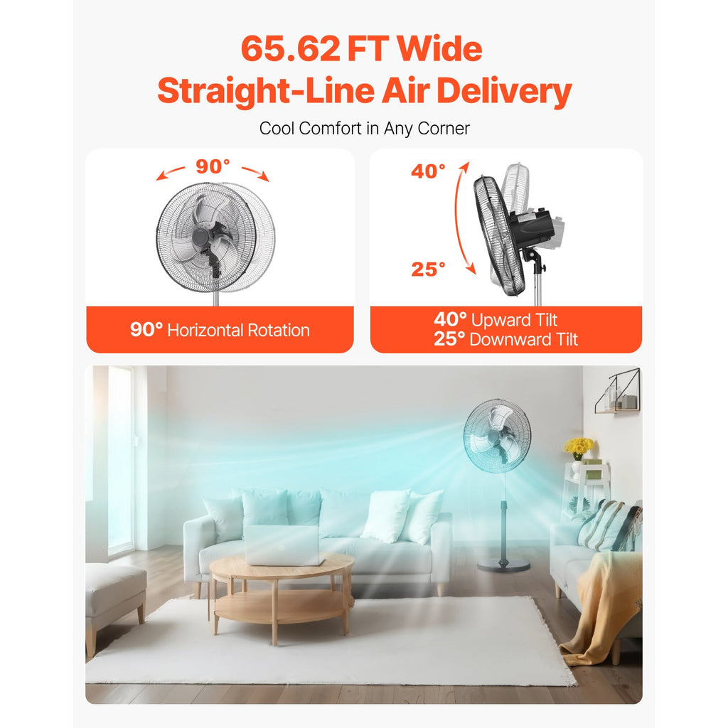 18" Industrial Pedestal Fan 3-Speed Oscillating Fan