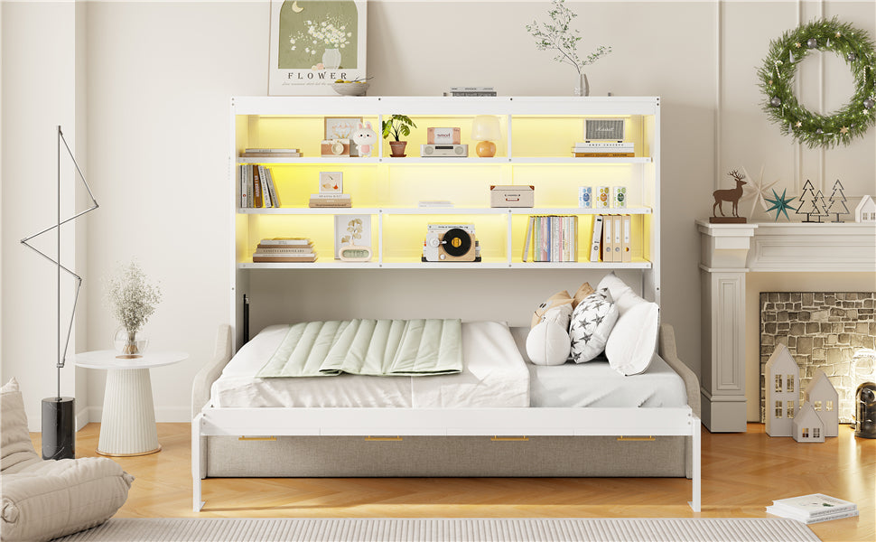 Full Size Murphy Cabinet Bed with Folding Sofa