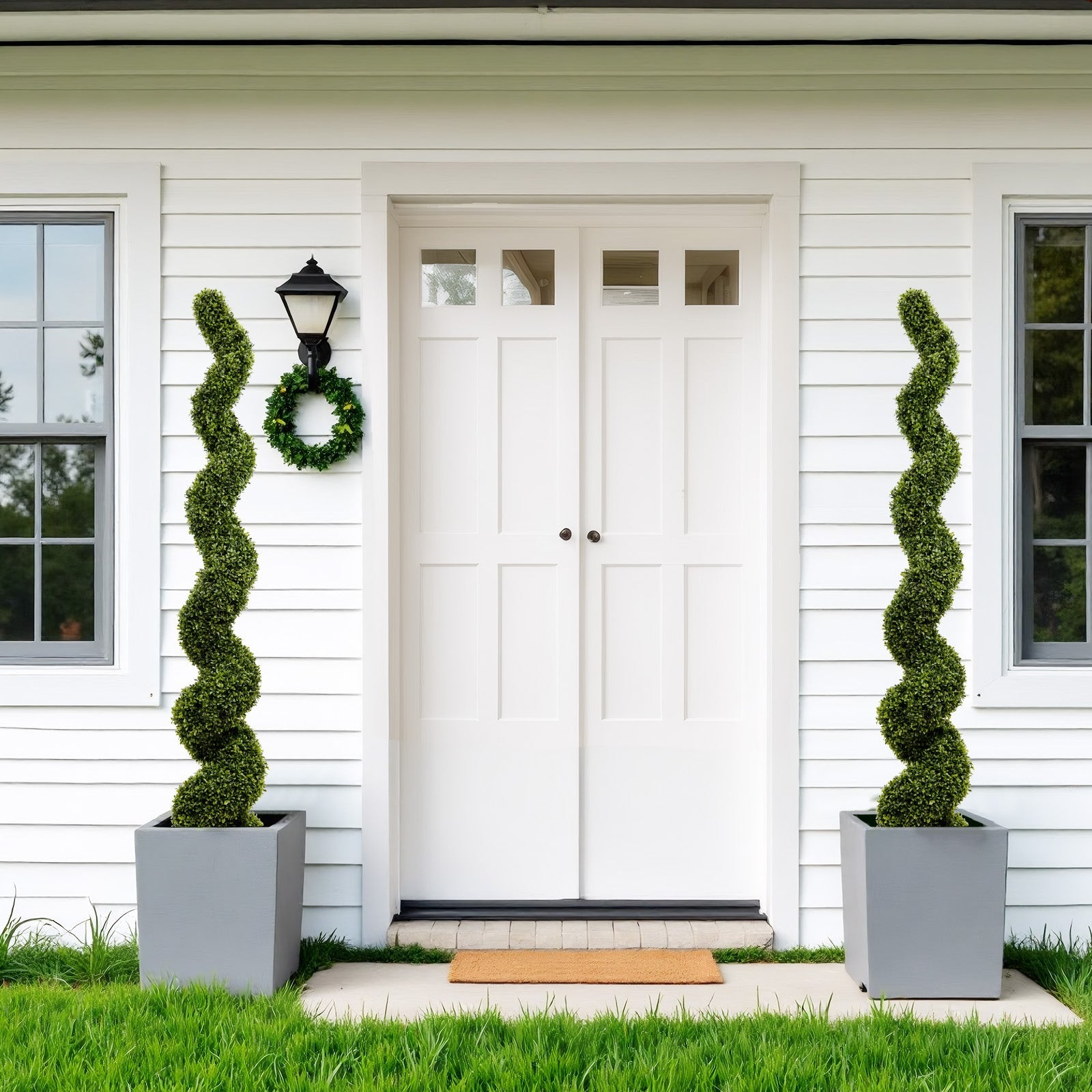 6FT Spiral Topiary Trees Artificial Outdoor Faux Boxwood Plants