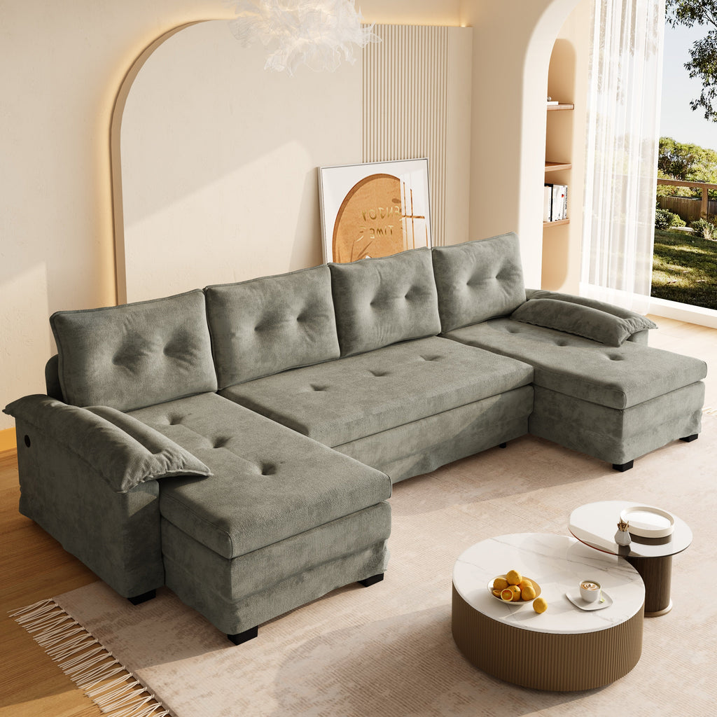 109.5" U-Shaped Sleeper Sofa with Pull Out Bed