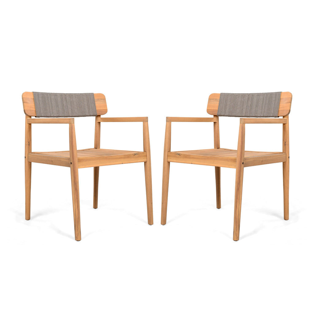 Creative Braided Acacia Wood Outdoor Dining Chairs