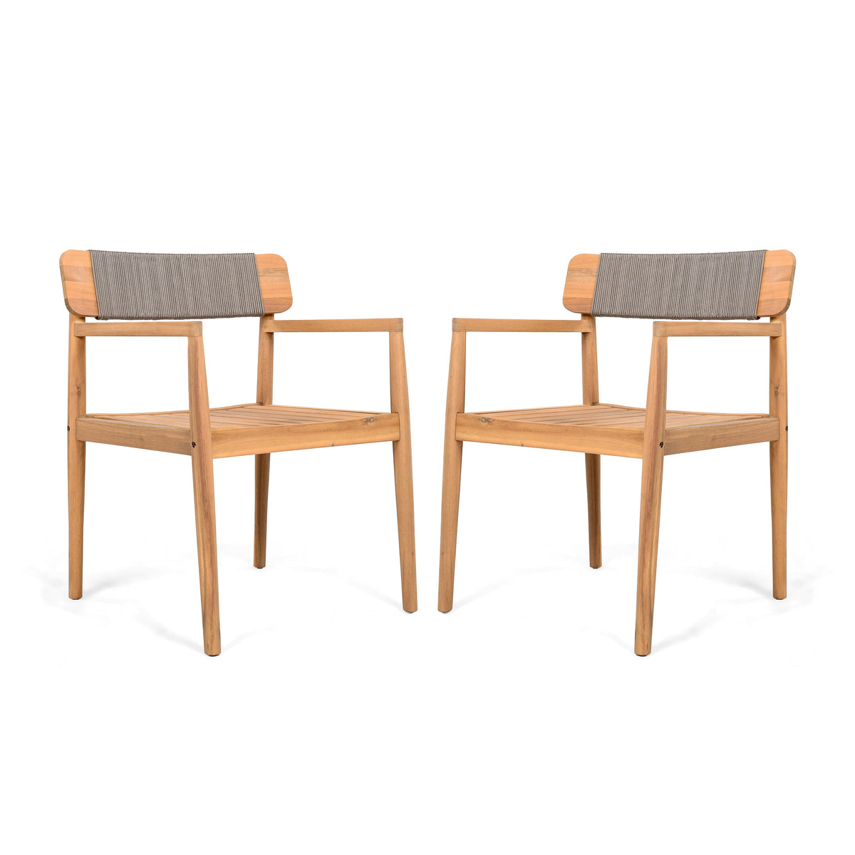 Creative Braided Acacia Wood Outdoor Dining Chairs