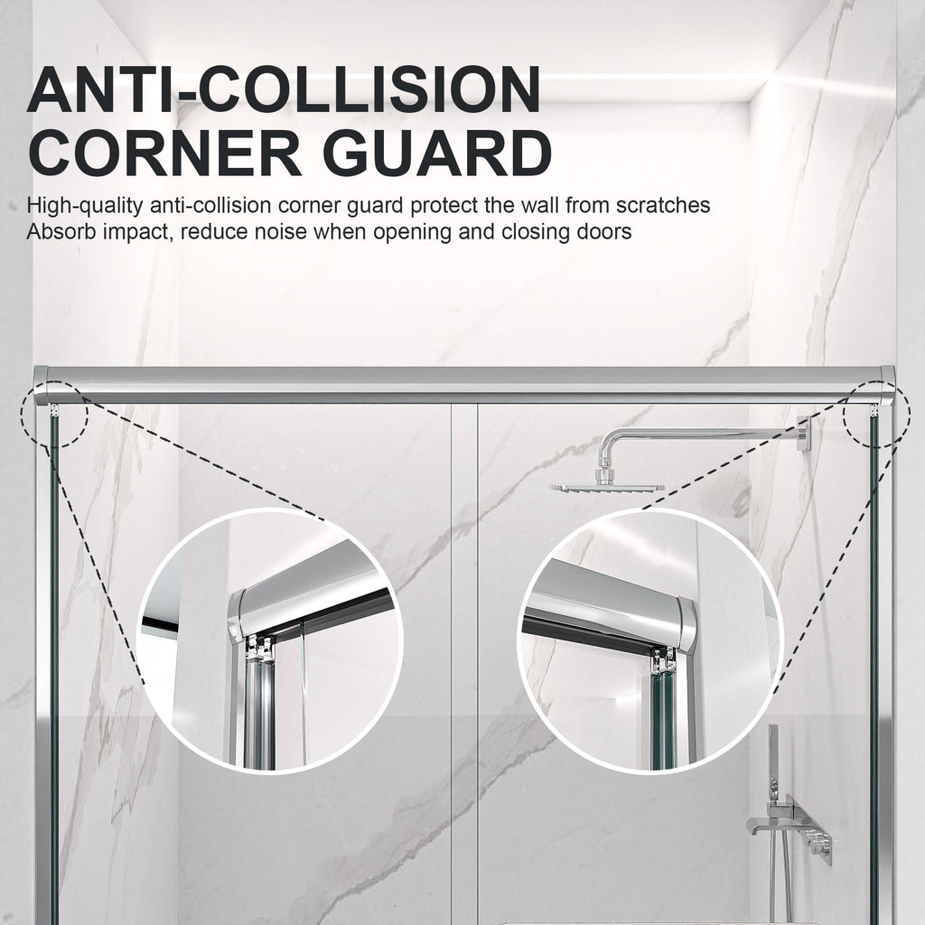 44"-48"W x 72"H Semi-Frameless Double Sliding Shower Door