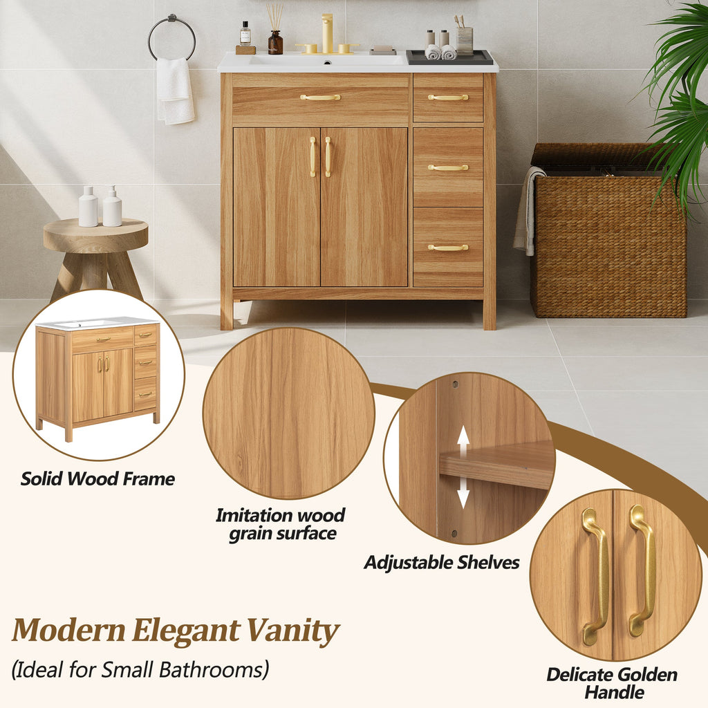 36" Wood Bathroom Vanity with Solid Wood Frame