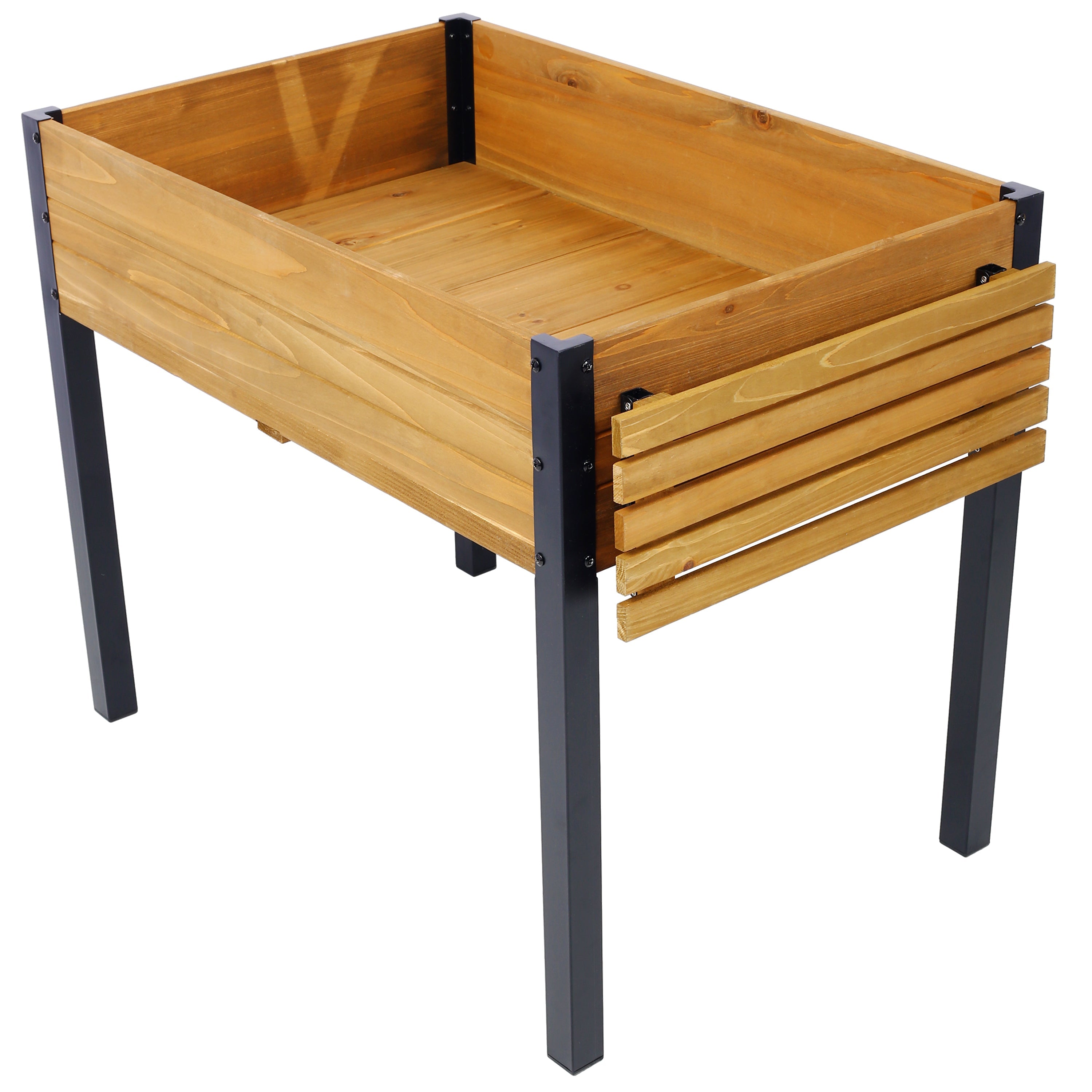 Raised Garden Bed with Metal Legs and Folding Storage Shelf