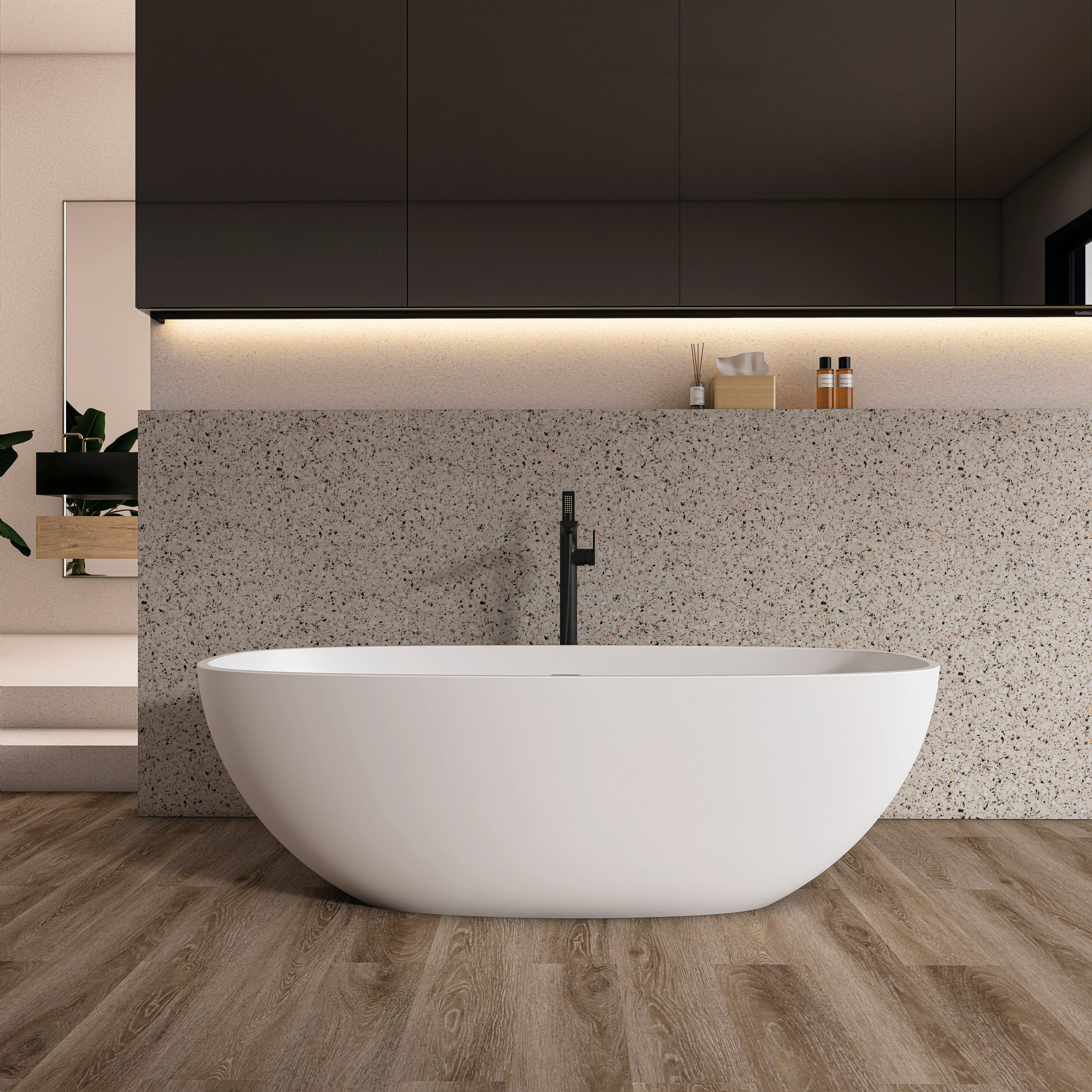 66.9 Inch Freestanding Solid Surface Soaking Bathtub
