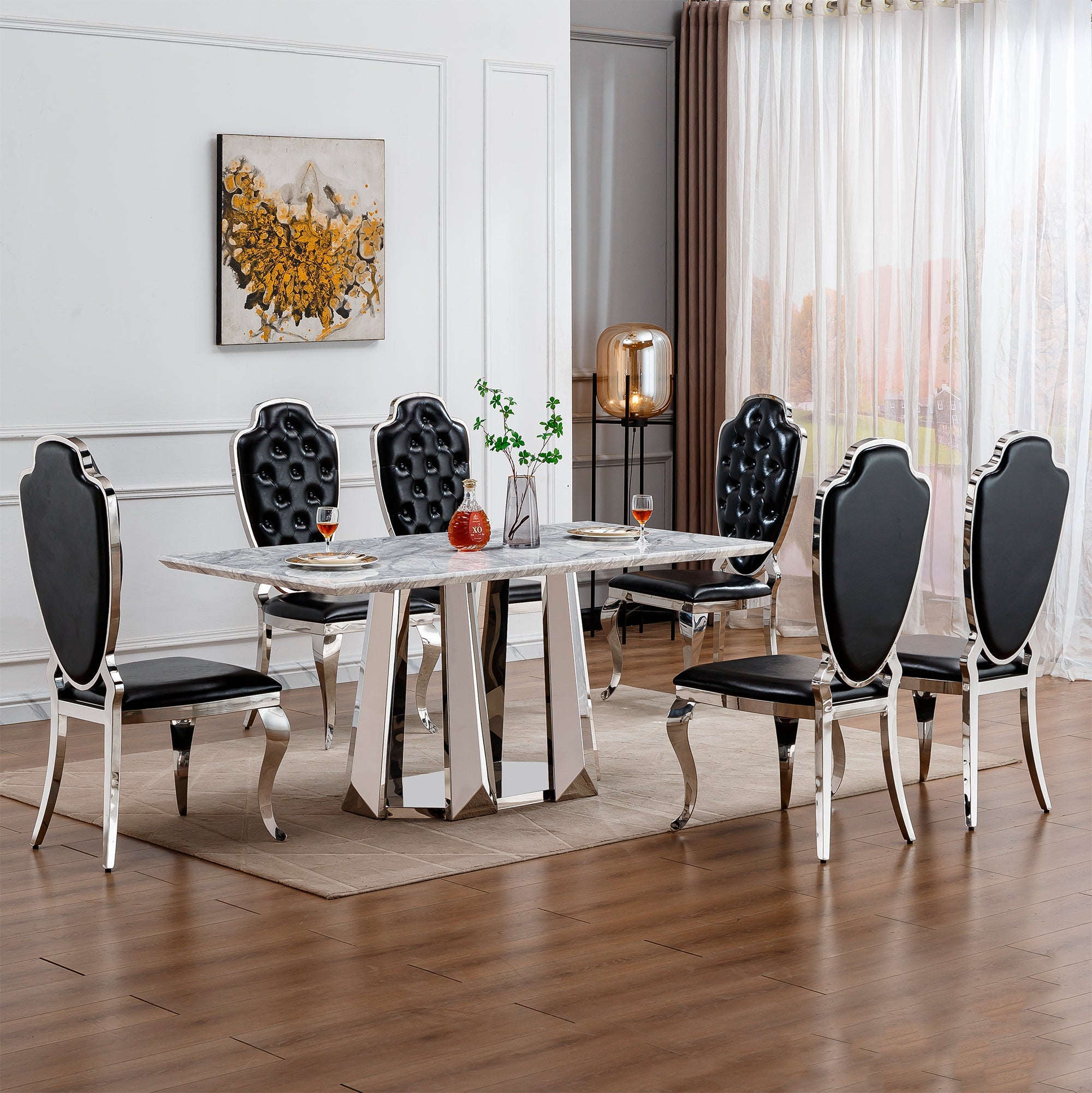 Modern Faux Marble Dining Table for 6