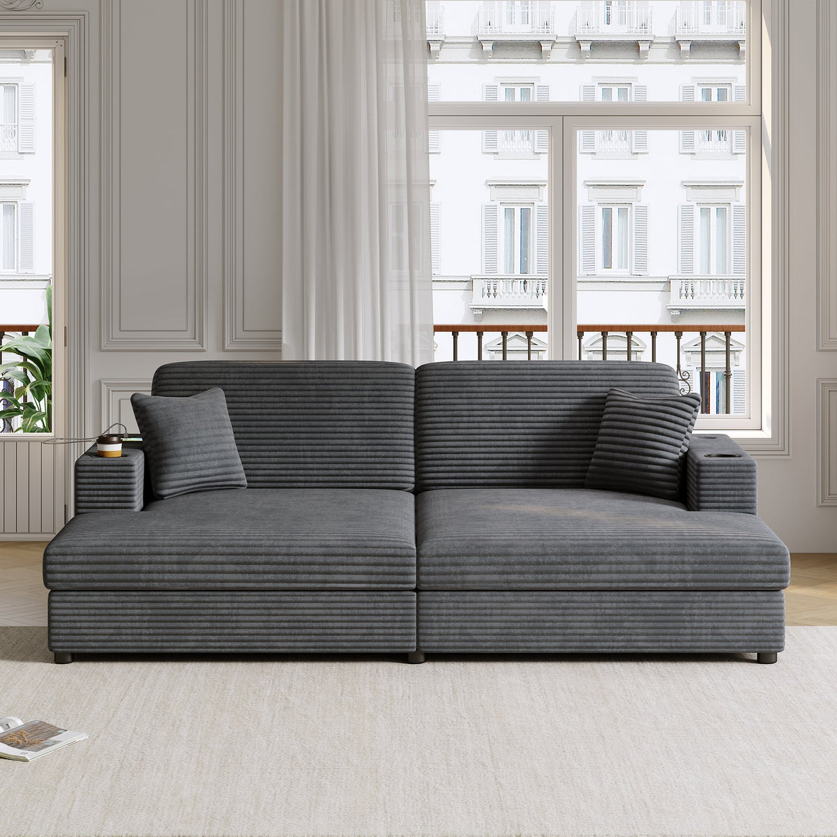 86.5" Oversized Loveseat Chaise Lounge Sectional Sofa Bed