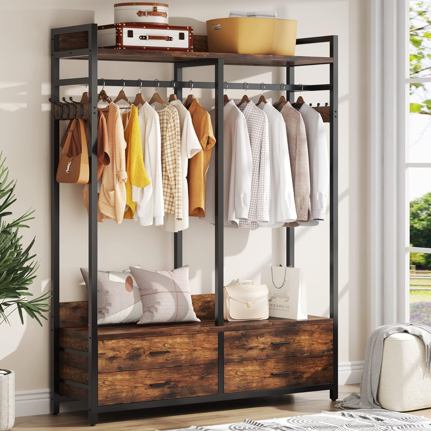 47.2" Rustic Brown Freestanding Closet Organizer