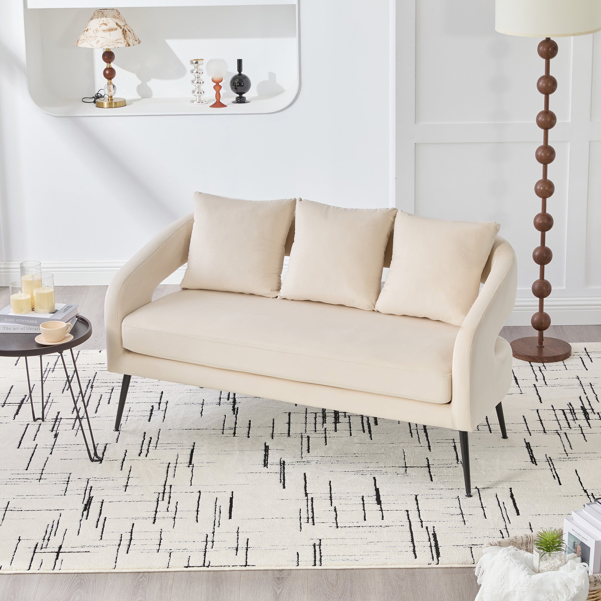 Modern Upholstered Velvet Loveseat Settee with 3 Pillows