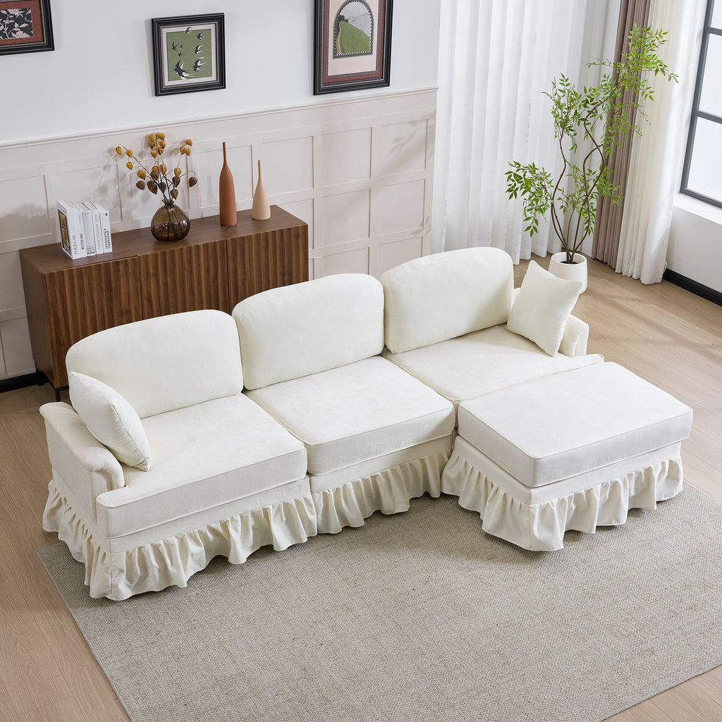 103.15'' Modern Sectional Sofa with Removable Ruffled Pleated Skirt
