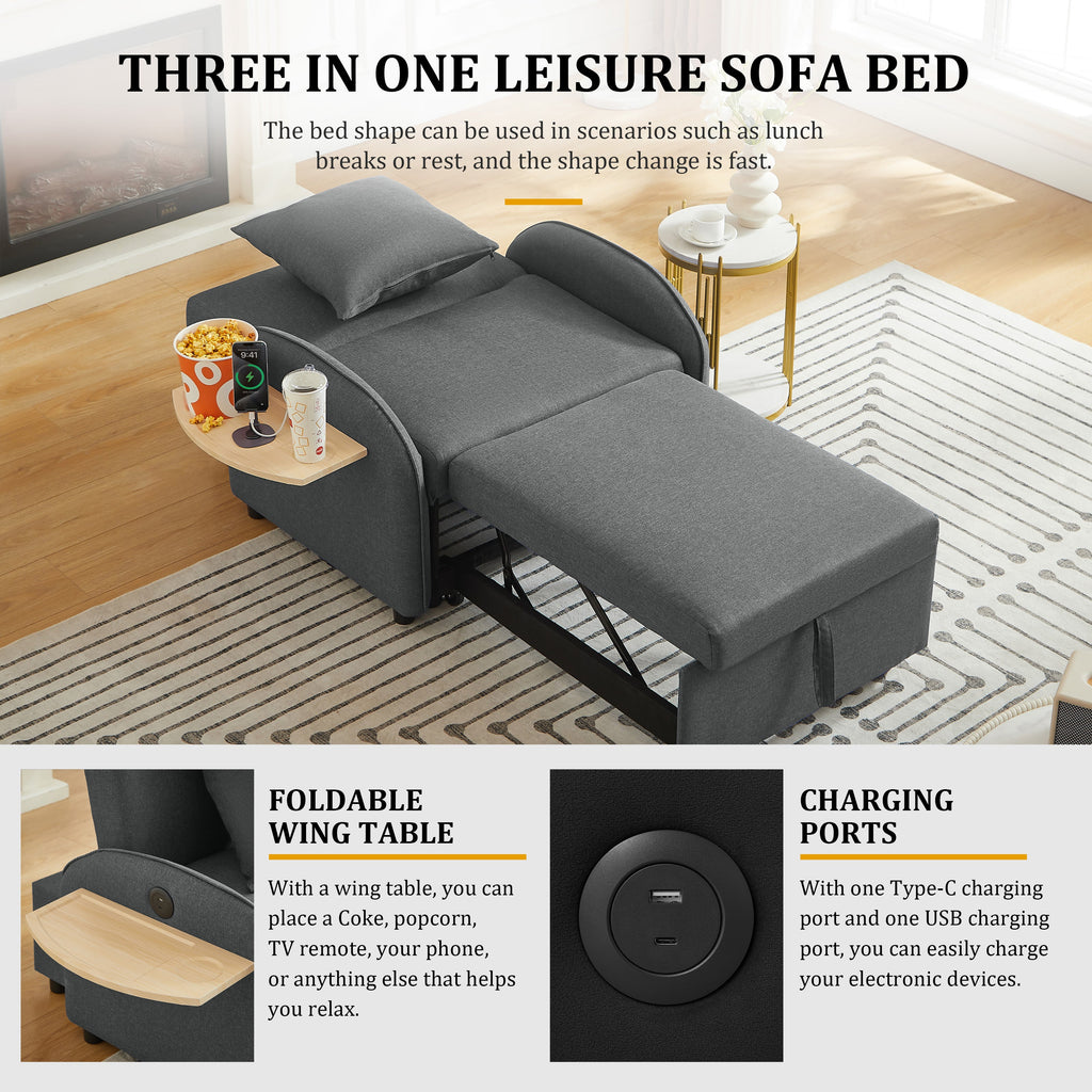 3 In 1 Convertible Sleeper Sofa Chair Bed