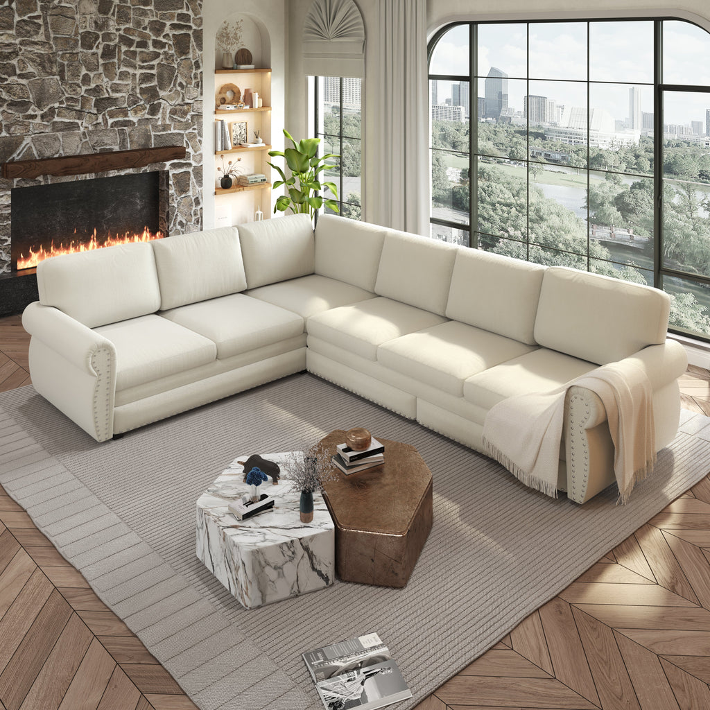 118" L-Shaped Sofa Couch with Pull-Out Bed