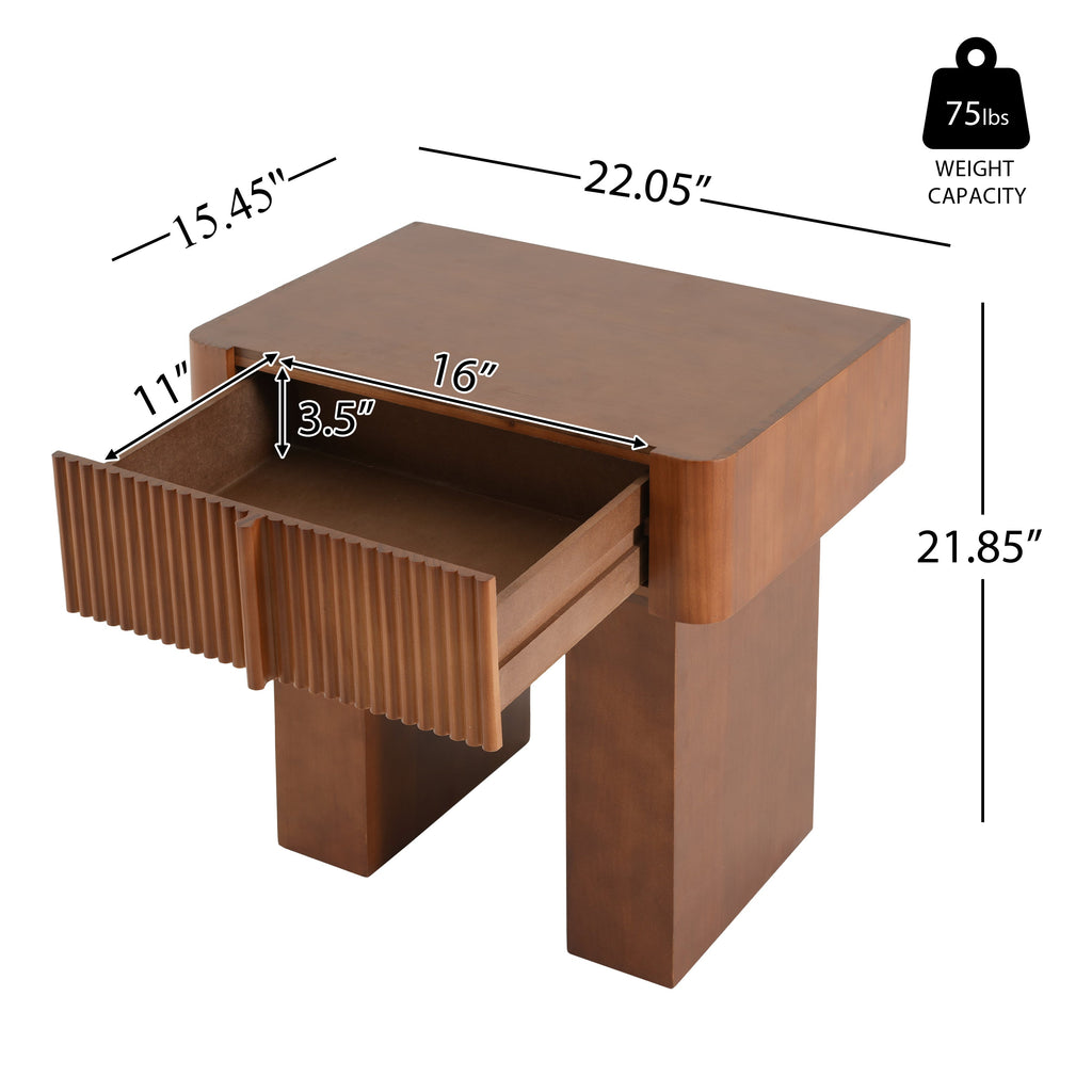 Wood End Table with Drawer, Mid-Century Accent Side Table