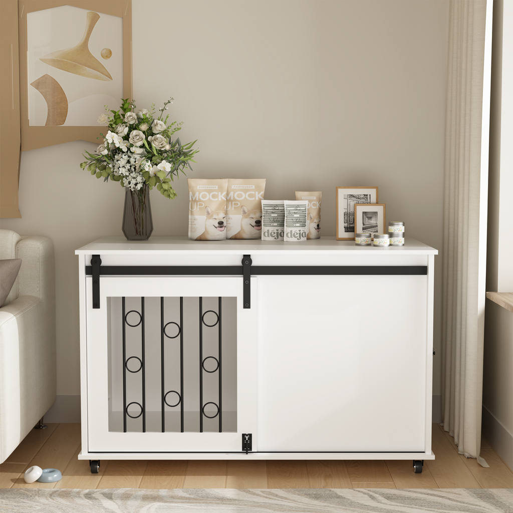 Modern Wooden Dog Crate Furniture with Sliding Barn Door