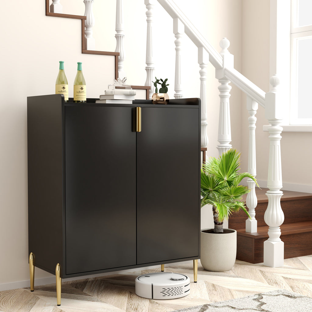 2 Doors Home Wine Bar Cabinet with Wine Rack & Adjustable Storage Shelf