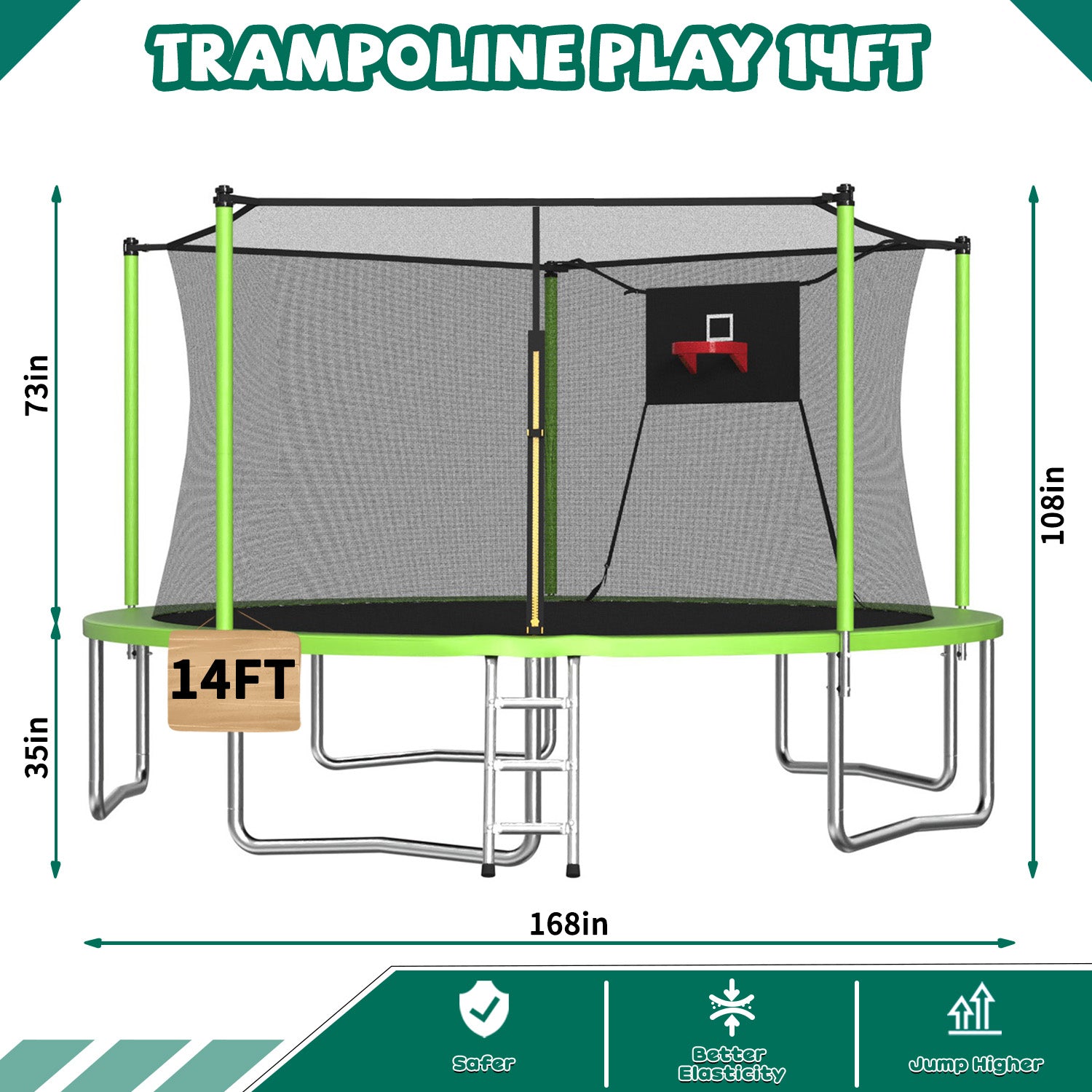 14FT Trampoline with Enclosure Net