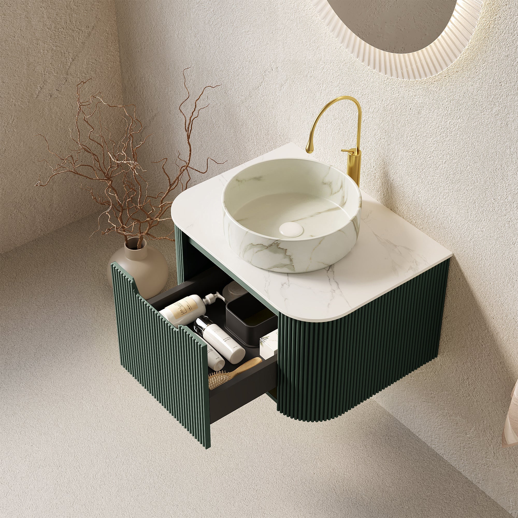 DINA 24" Bathroom Vanity & Sink, Floating Curved Edges
